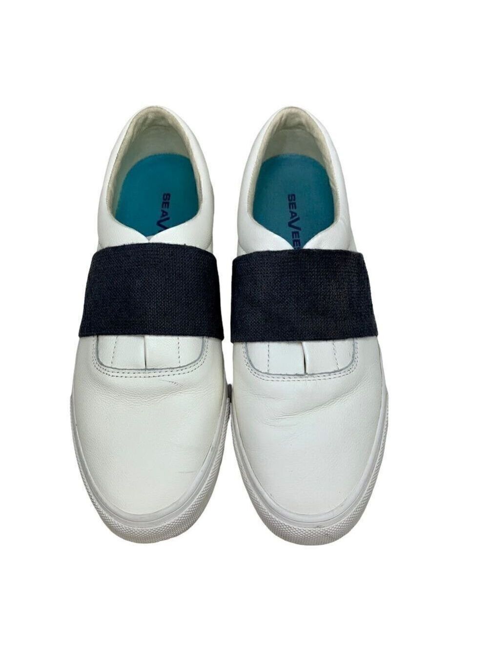 SeaVees Farris White Leather Slip-On Sneakers 12 Gray Contrast Band